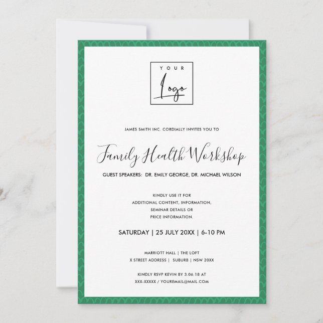 INVITATION AMUSER BRIGHT GREEN DOODLE VOTRE ATELIER LOGO ÉVÉN (Devant)