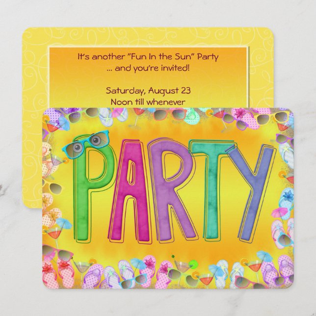Invitation Amusez-vous à la fête du soleil (Devant / Derrière)