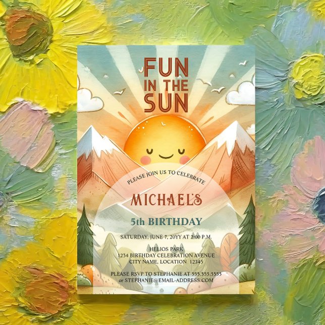 Invitation Amusez-Vous Au Soleil Anniversaire (Celebrate your child's birthday by inviting your guests with this retro and whimsical fun in the sun)