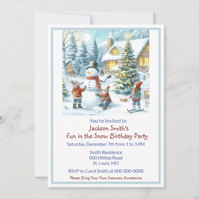 Invitation Amusez-vous dans l'Anniversaire de enfant de neige (Devant)