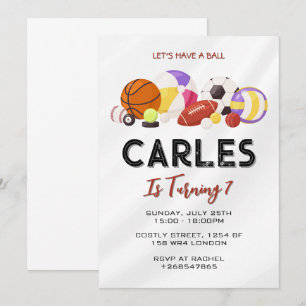Invitation Amusons un Ball Sports Anniversaire pour les enfan