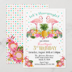 Invitation Ananas de Flamant rose et anniversaire floral