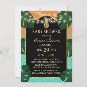 Invitation Ananas en or Baby shower tropical Luau