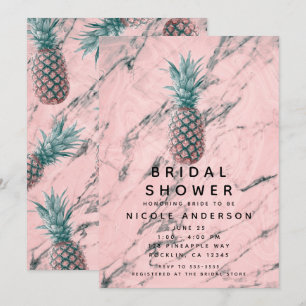 Invitation Ananas et marbre rose en tourbillon : une fête de