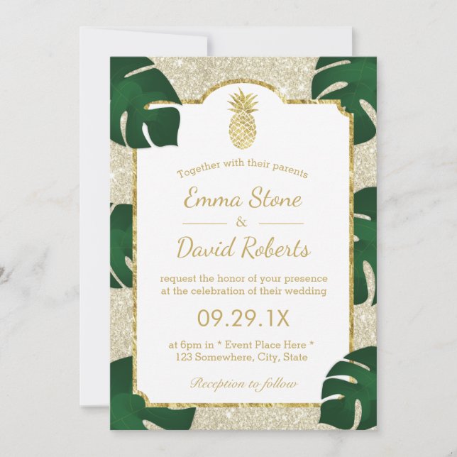 Invitation Ananas Mariage tropical Élégante Parties scintilla (Devant)