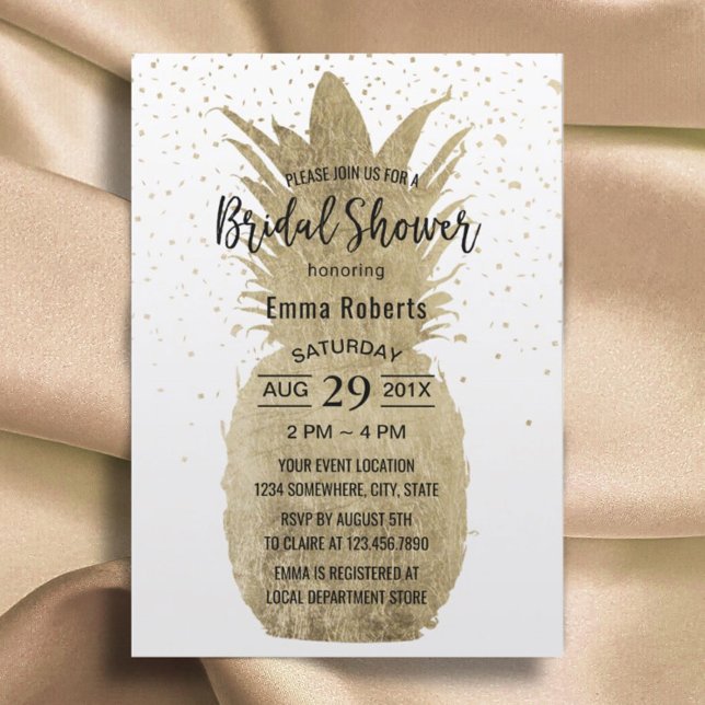 Invitation Ananas Or Fête des mariées tropicale moderne (Créateur téléchargé)
