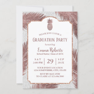 Invitation Ananas Rose d'or moderne Luau Graduation Party