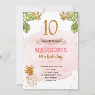 Invitation Ananas rose et or 10e anniversaire
