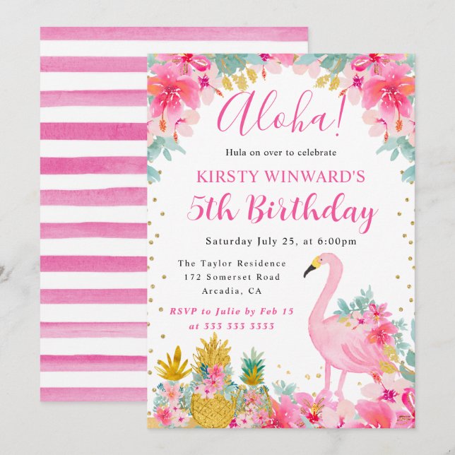 Invitation Ananas rose et or et Anniversaire de enfant Flaman