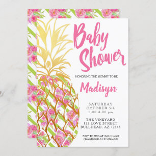 Invitation Ananas rose Fleurs tropicales Baby shower fille