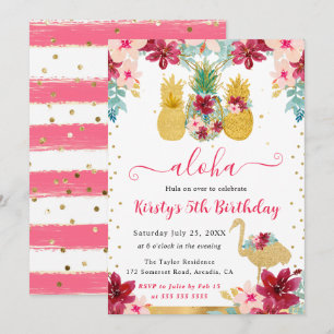 Invitation Ananas roses et dorés et anniversaire pour enfants