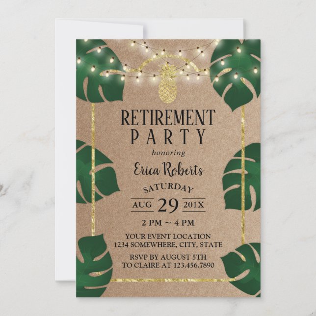 Invitation Ananas Rustique Tropical Luau Retraite (Devant)