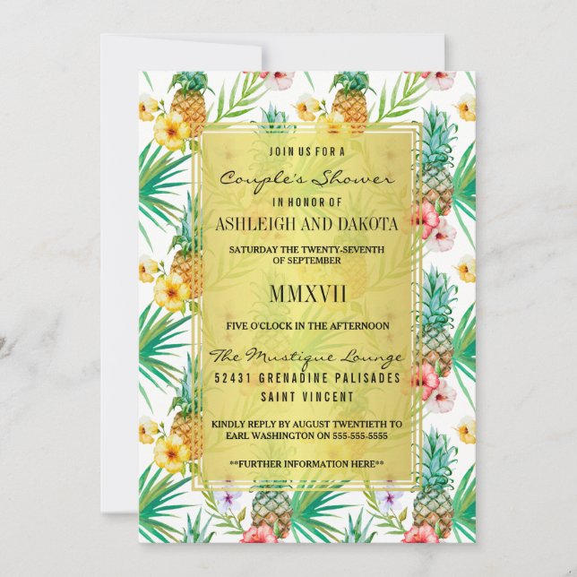 Invitation Ananas tropical et douche de couple Hibiscus (Devant)