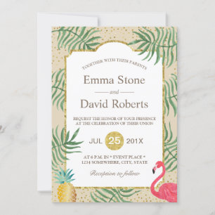 Invitation Ananas tropical et Flamant rose Mariage d'été plag