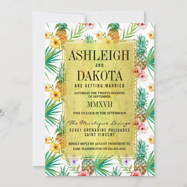 Invitation Ananas tropical et Hibiscus Destination Mariage (Devant)