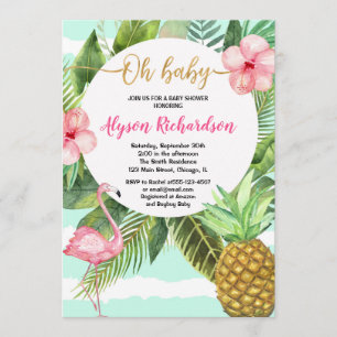 Invitation Ananas tropical flamingo turquoise baby shower fil