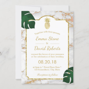 Invitation Ananas Tropical Gold Mariage moderne en marbre