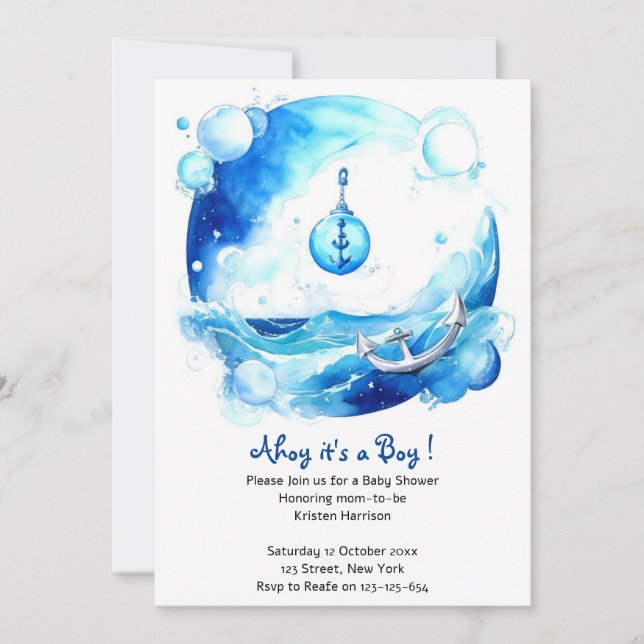 Invitation Anchored Love Nautical Boy Baby shower (Devant)