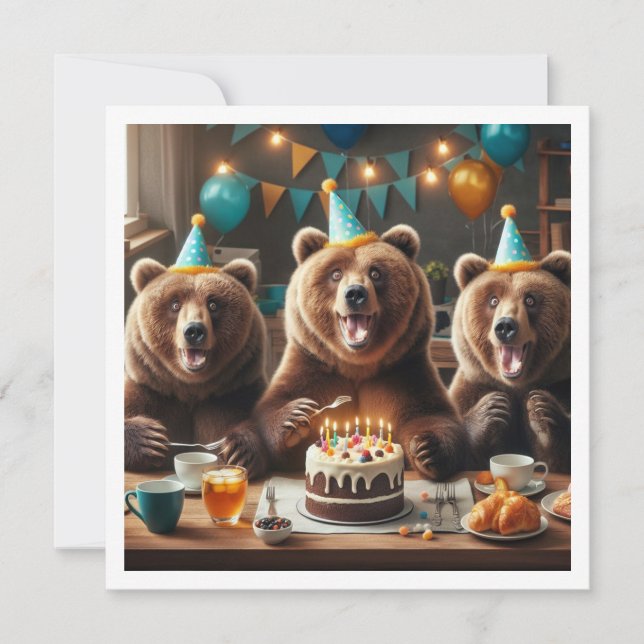 Invitation Ancien anniversaire d'ours, fête des ours grizzlis (Devant)
