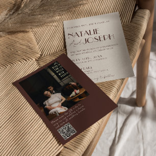Invitation Ancien Code QR de Mariage Photo en Chocolat Marron