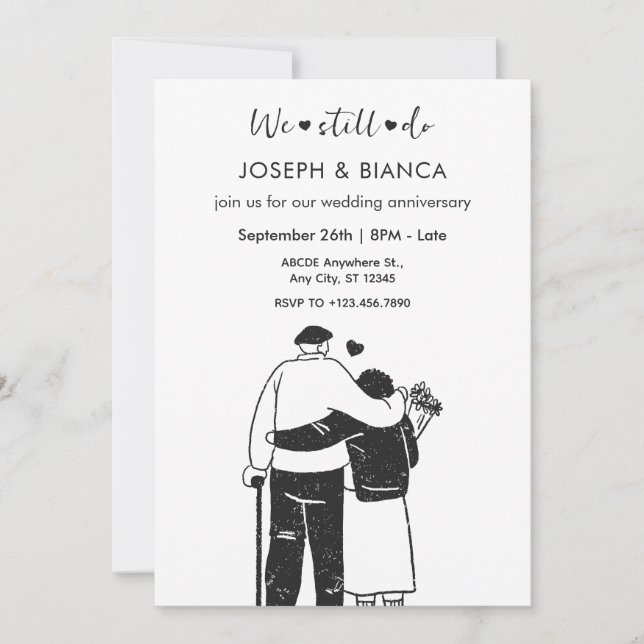 Invitation Ancien couple illustration mariage anniversaire (Devant)