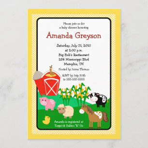 Invitation Ancien MacDonald Barnyard 5x7 Baby shower Invitati