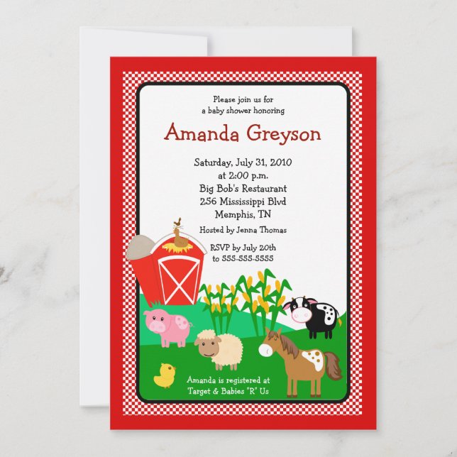 Invitation Ancien MacDonald Barnyard 5x7 Baby shower Invitati (Devant)