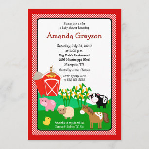 Invitation Ancien MacDonald Barnyard 5x7 Baby shower Invitati