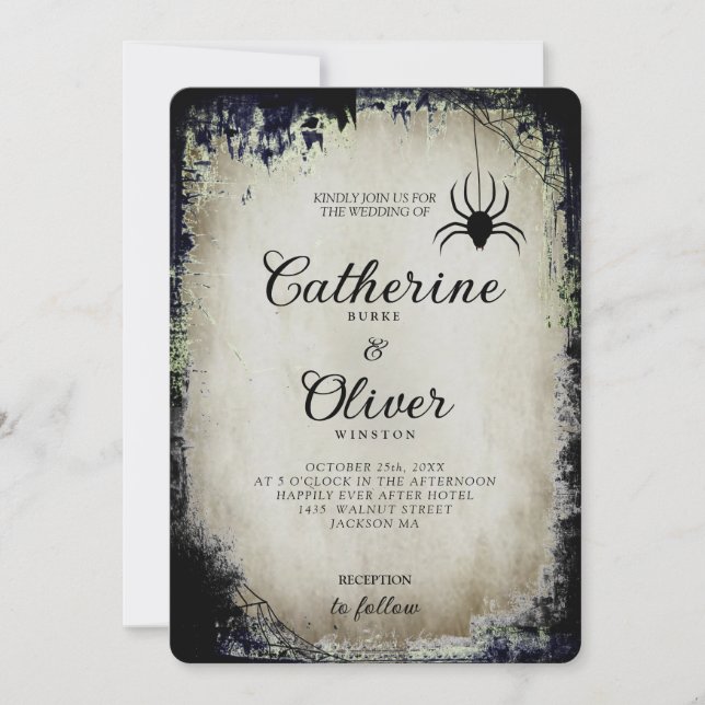 Invitation Ancien papier d'Halloween Spider Web Frame (Devant)