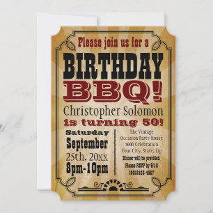 Invitation Ancien Pays Vintage Anniversaire Fête du barbecue