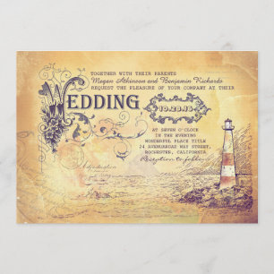 Invitation Ancien phare vintage mariage nautique invite