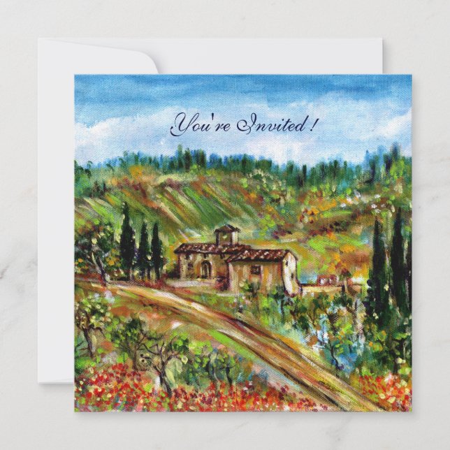 Invitation ANCIENNE FERME PAYSAGE TOSCANE, jaune vert blanc (Devant)