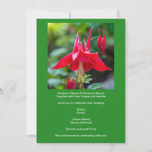 Invitation Ancolie rouge native de printemps sur fond vert