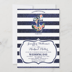 Invitation Ancrage floral sur mariage rayé