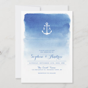 Invitation Ancrage nautique moderne aquarelle mariage plage
