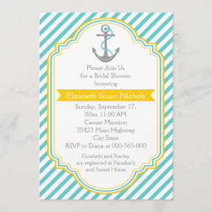 Invitation Ancre aqua, mariage nautique jaune douche nuptiale