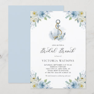 Invitation Ancre aquarelle et Fleurs bleues Brunch nuptial