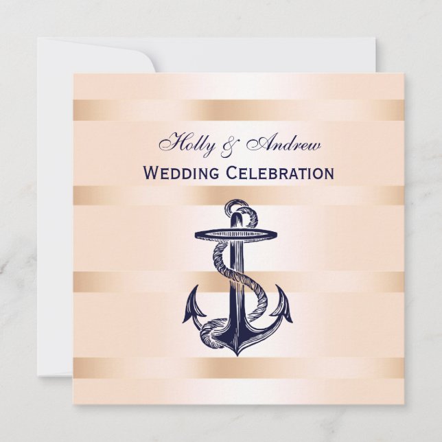 Invitation Ancre bleu marine rose BG Mariage (Devant)