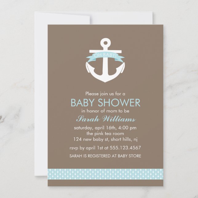 Invitation Ancre bleue Baby shower nautique (Devant)