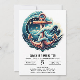 Invitation Ancre Bleue Boho Anniversaire