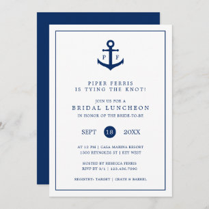 Invitation Ancre Bleue de la Marine Nautique Monogramme Déjeu