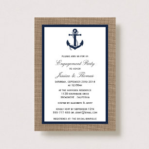 Invitation Ancre Bleue De La Marine Sur Burlap Fiançailles Na