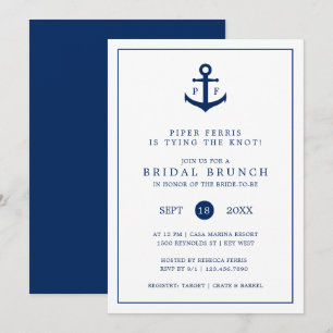 Invitation Ancre Bleue de marine nautique Monogramme Bridal B