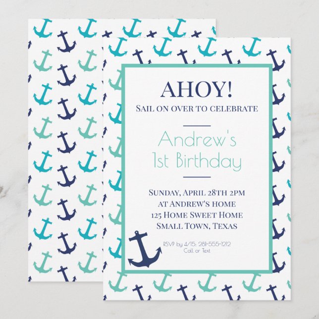 Invitation Ancre bleue marine (Devant / Derrière)