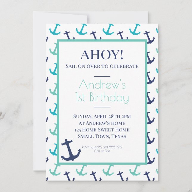 Invitation Ancre bleue marine (Devant)