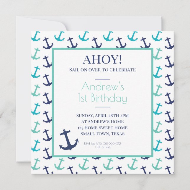 Invitation Ancre bleue marine (Devant)