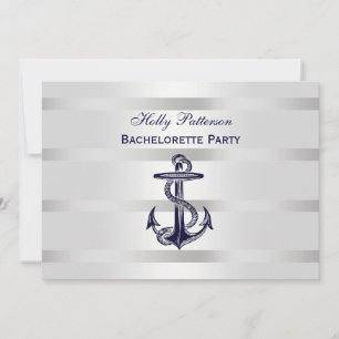 Invitation Ancre bleue marine Argent Wt BG H Bachelorette