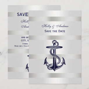 Invitation Ancre bleue marine Argent Wt BG V Enregistrer la d
