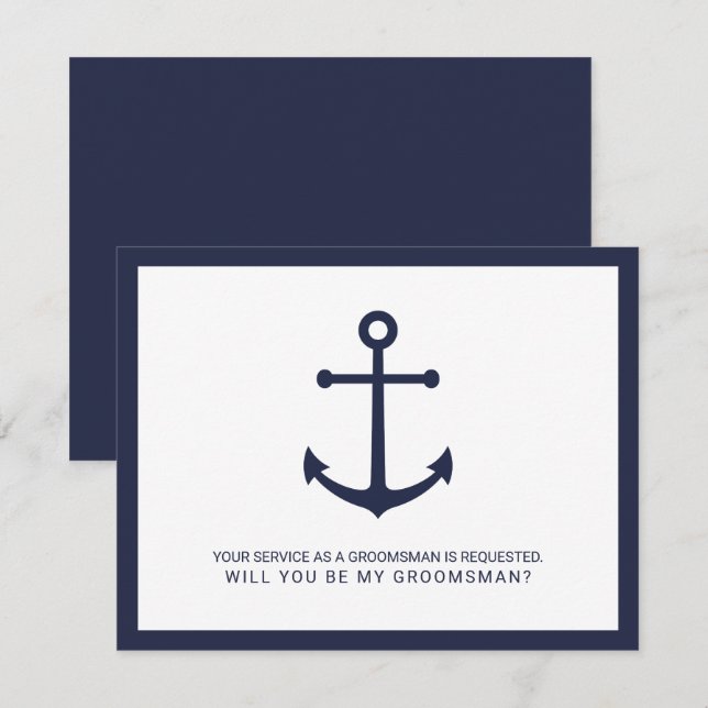Invitation Ancre bleue marine Nautique Groomsmen Proposition (Devant / Derrière)