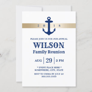 Invitation Ancre Bleue Marine Réunion de famille nautique
